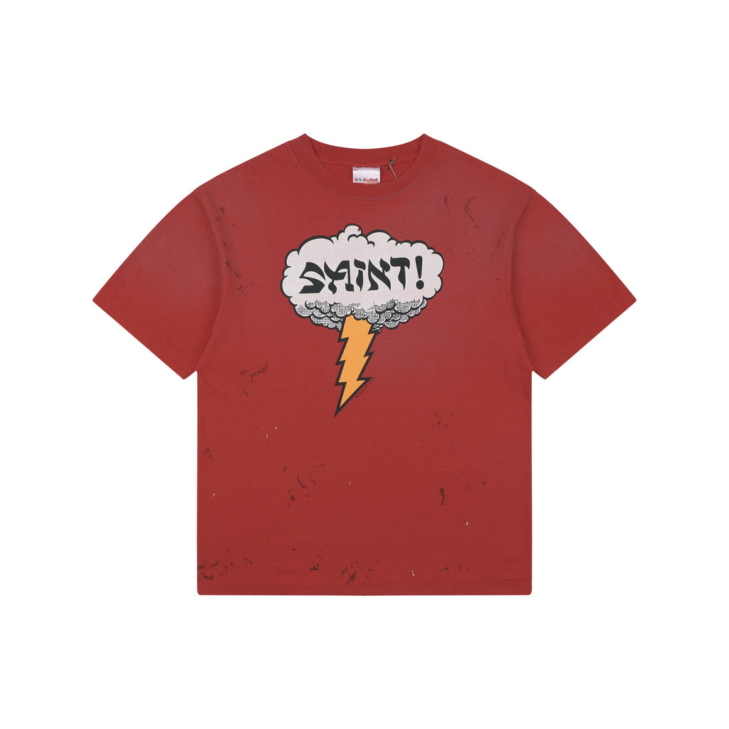 Saint Michael Cloud Lightning Letter Print Short Sleeve Tee