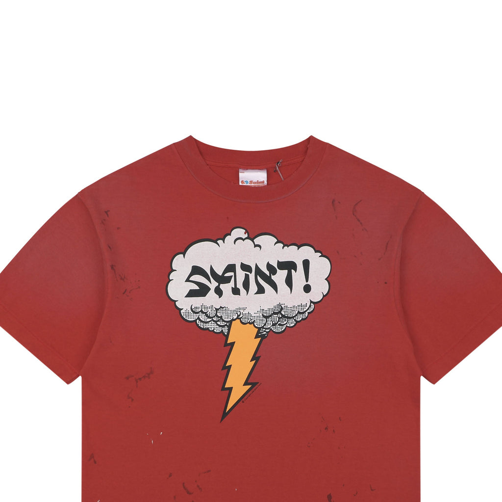 Saint Michael Cloud Lightning Letter Print Short Sleeve Tee