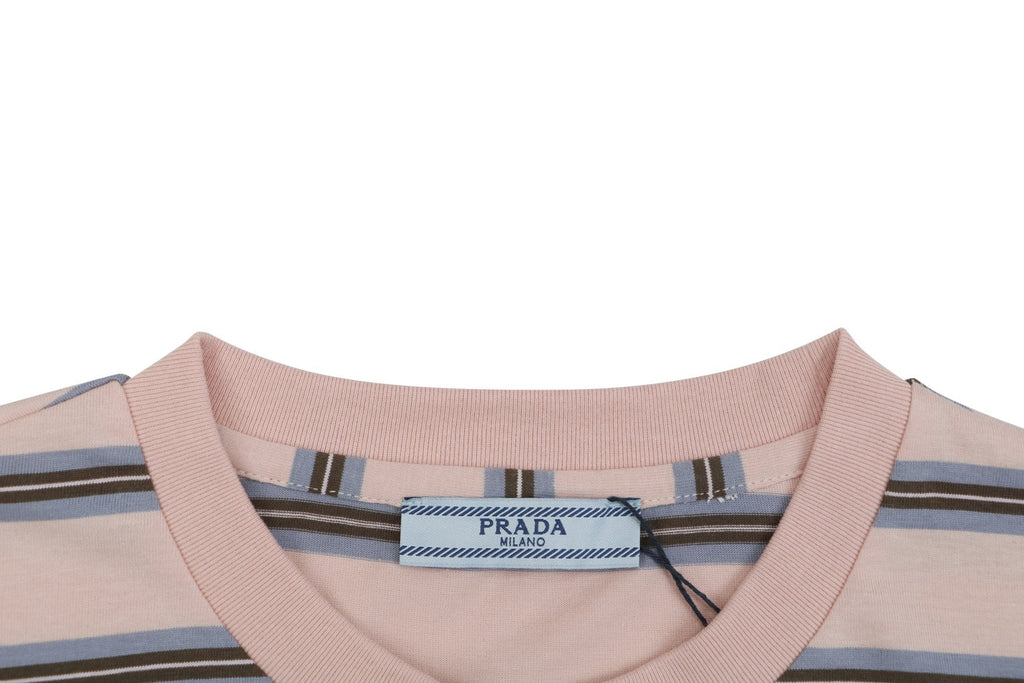 Prada Light Pink Stripe Pocket Label Long Sleeve Tee