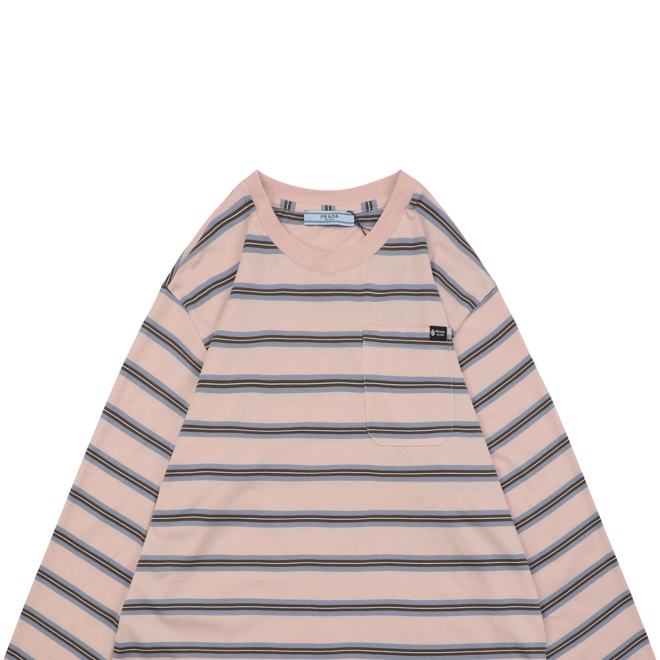 Prada Light Pink Stripe Pocket Label Long Sleeve Tee