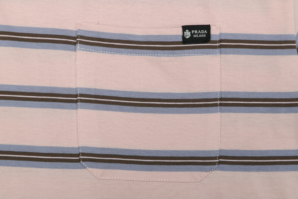 Prada Light Pink Stripe Pocket Label Long Sleeve Tee