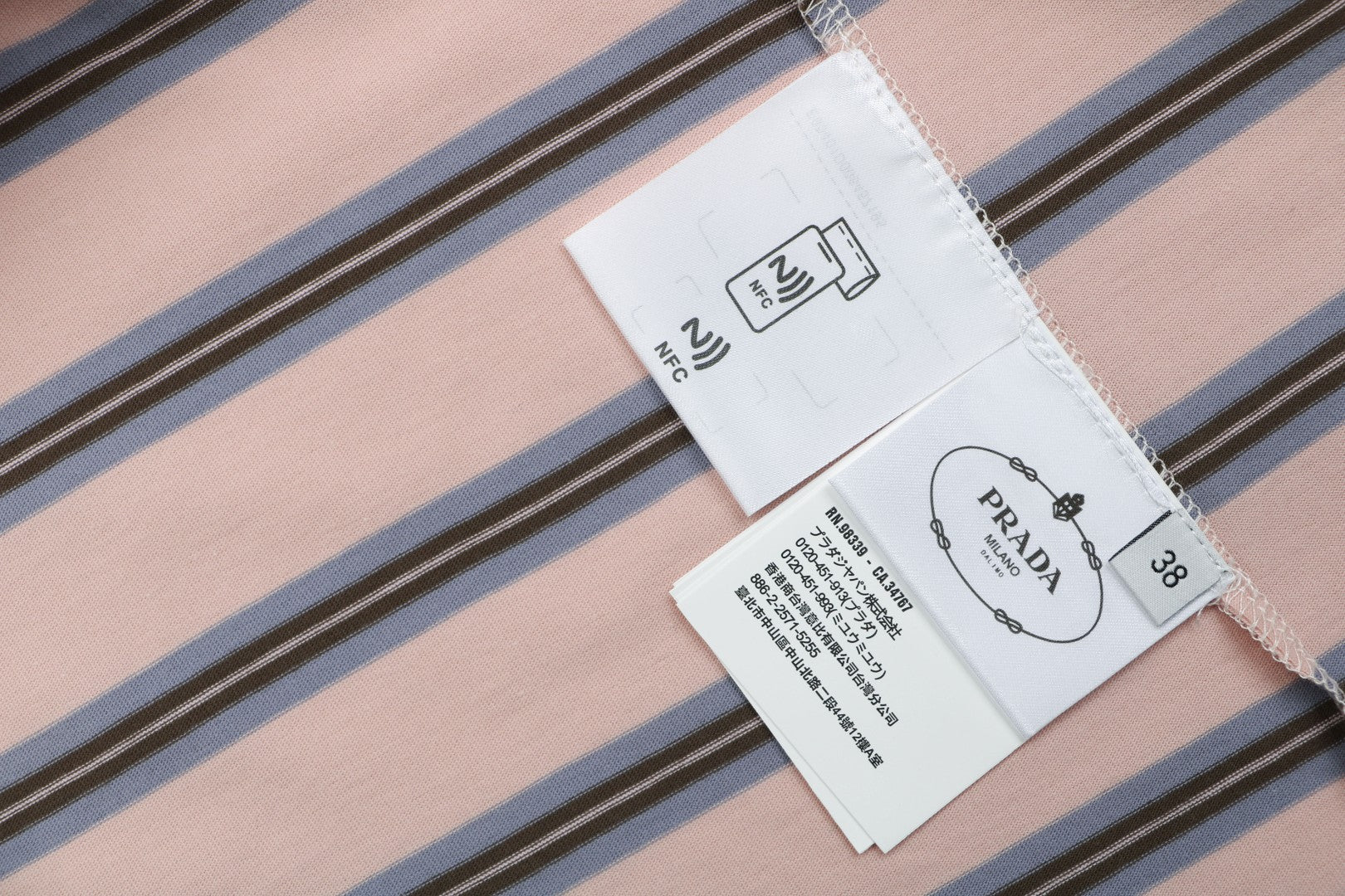 Prada Light Pink Stripe Pocket Label Long Sleeve Tee