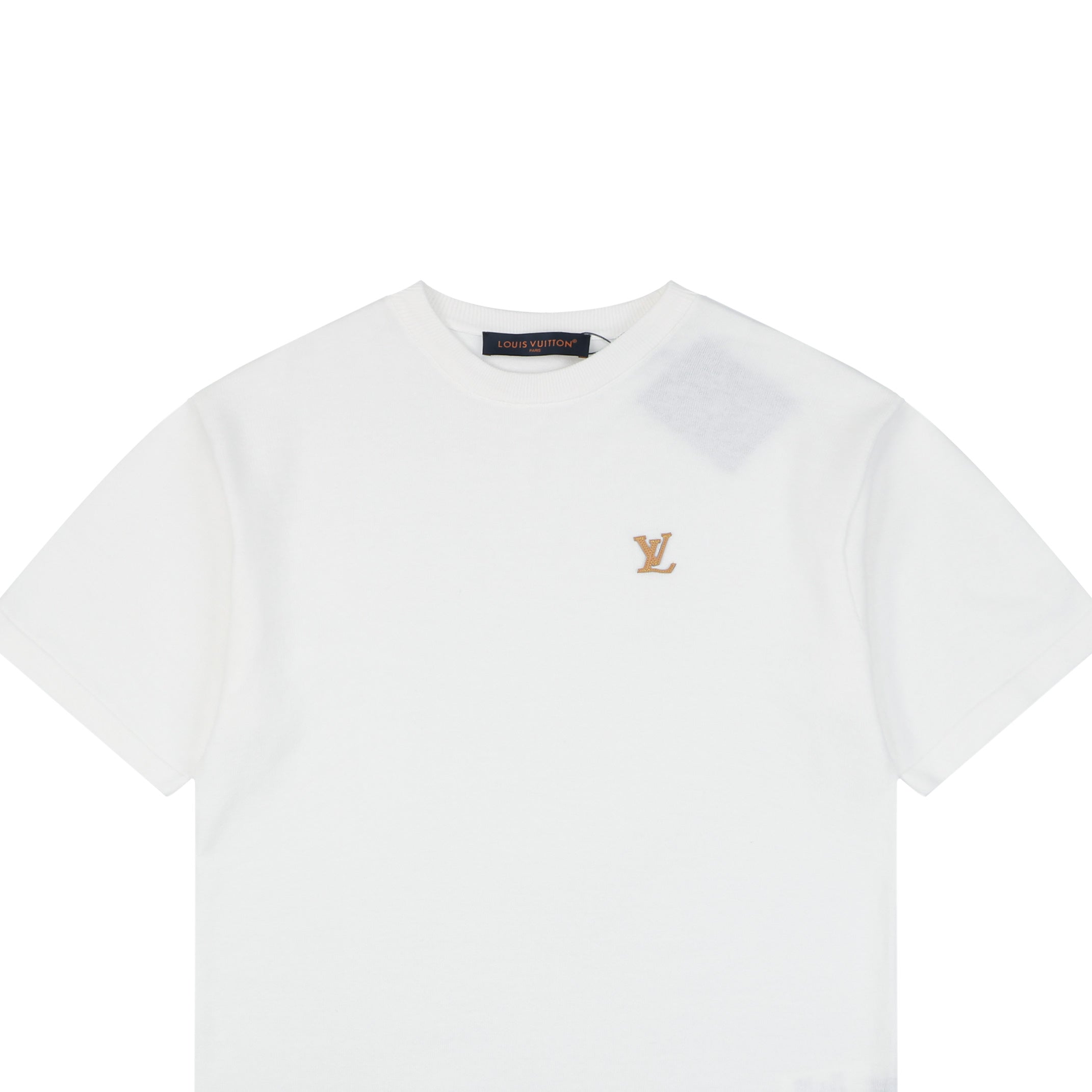 Louis Vuitton LV Gold Logo Jacquard Short Sleeve Tee - White