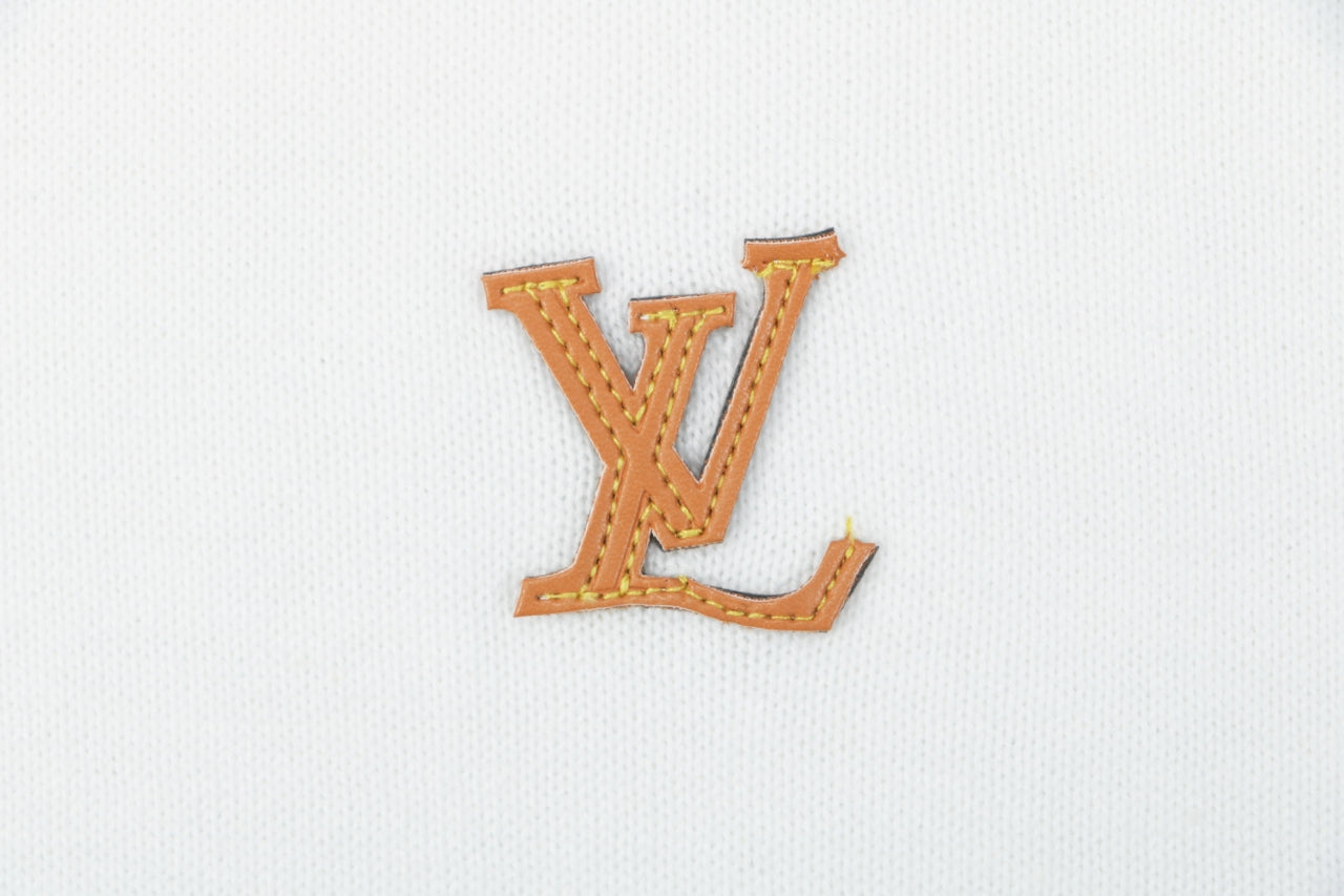 Louis Vuitton LV Gold Logo Jacquard Short Sleeve Tee - White