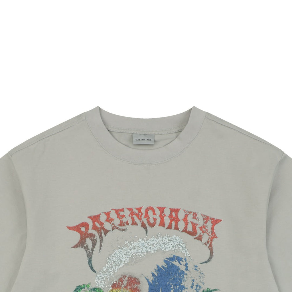 Balenciaga Couture Sunset Wave Print Short Sleeve Tee - Grey