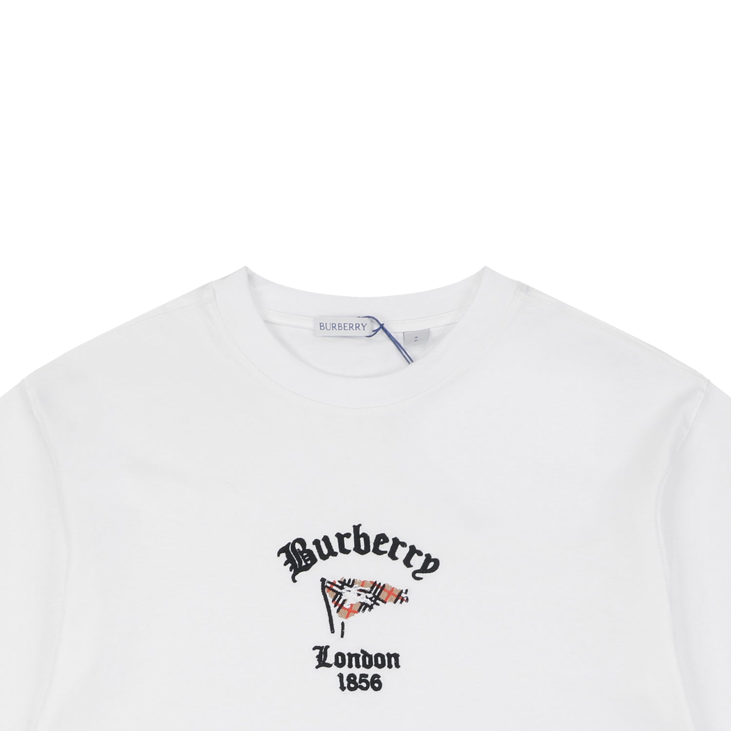 Burberry Check Flag Embroidered Short Sleeve Tee - White