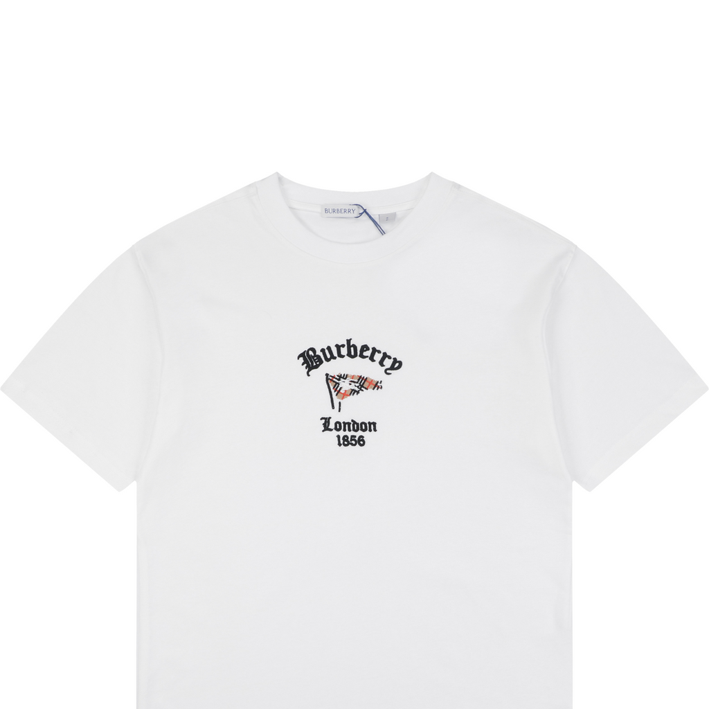 Burberry Check Flag Embroidered Short Sleeve Tee - White
