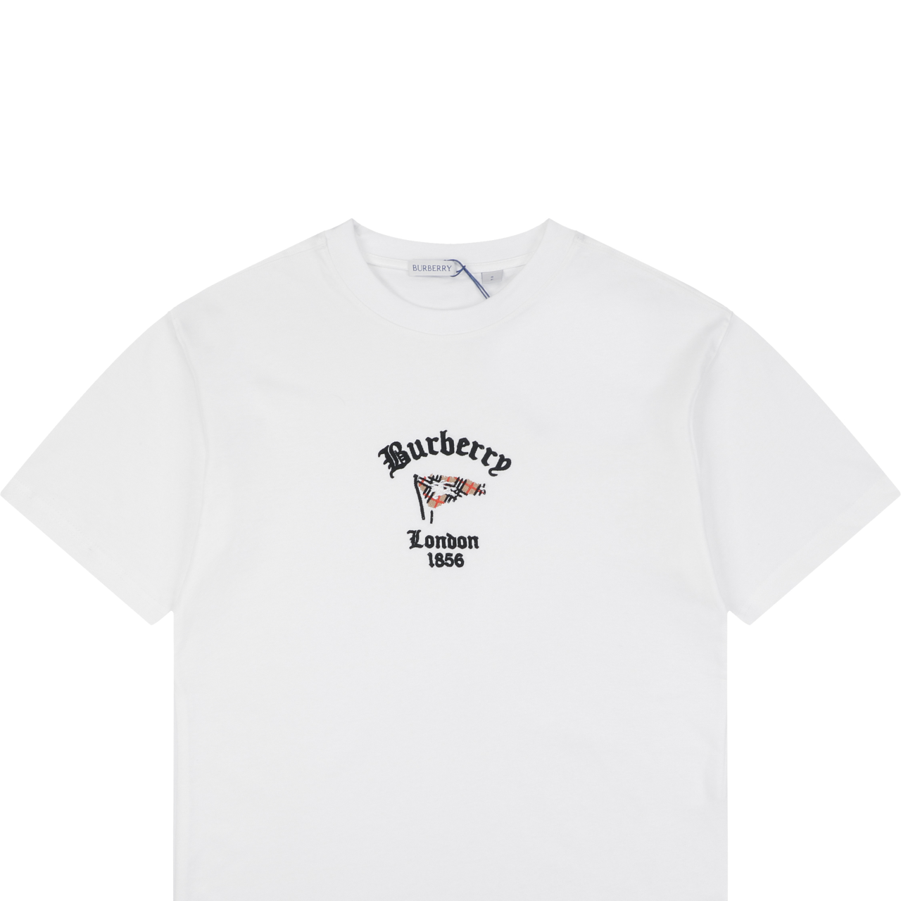 Burberry Check Flag Embroidered Short Sleeve Tee - White