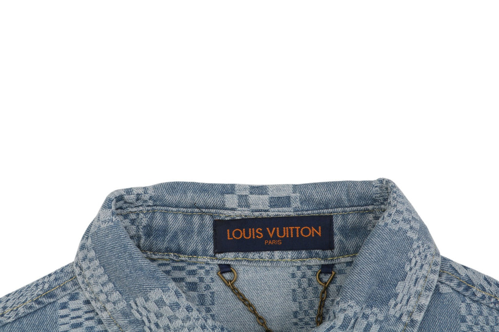 Louis Vuitton Light Blue Checkerboard Denim Short Sleeve Shirt