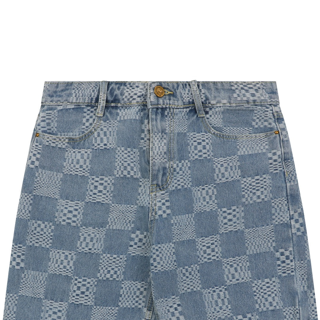 Louis Vuitton Light Blue Checkerboard Denim Shorts