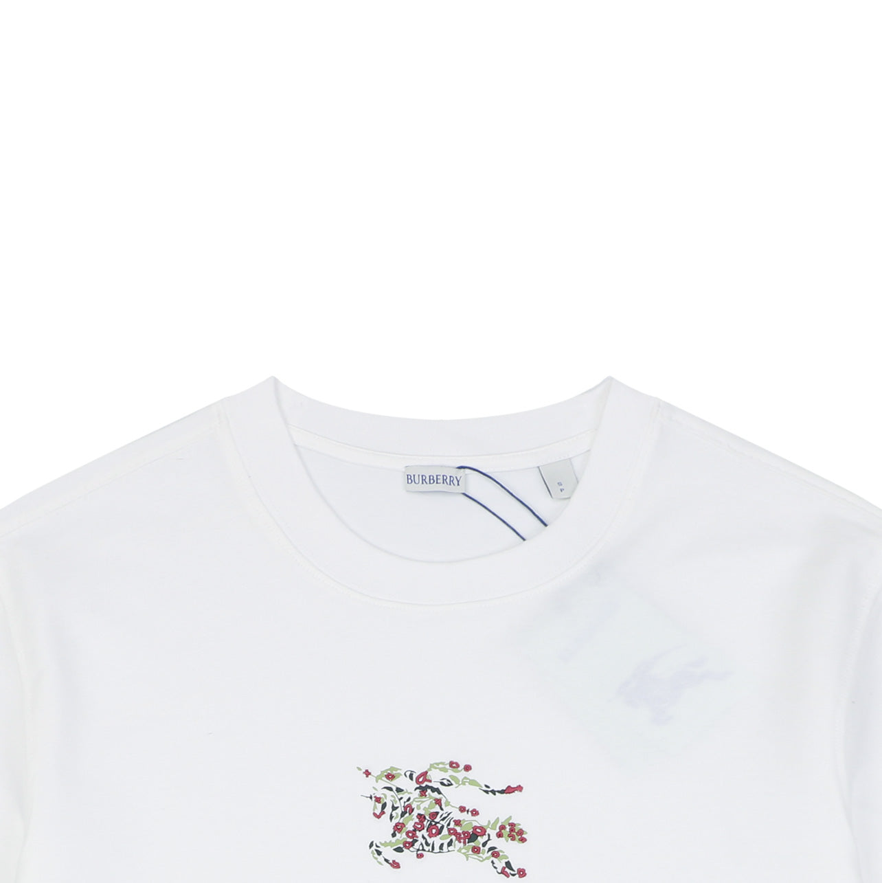 Burberry Rose & Equestrian Knight Embroidered Short Sleeve Tee - White