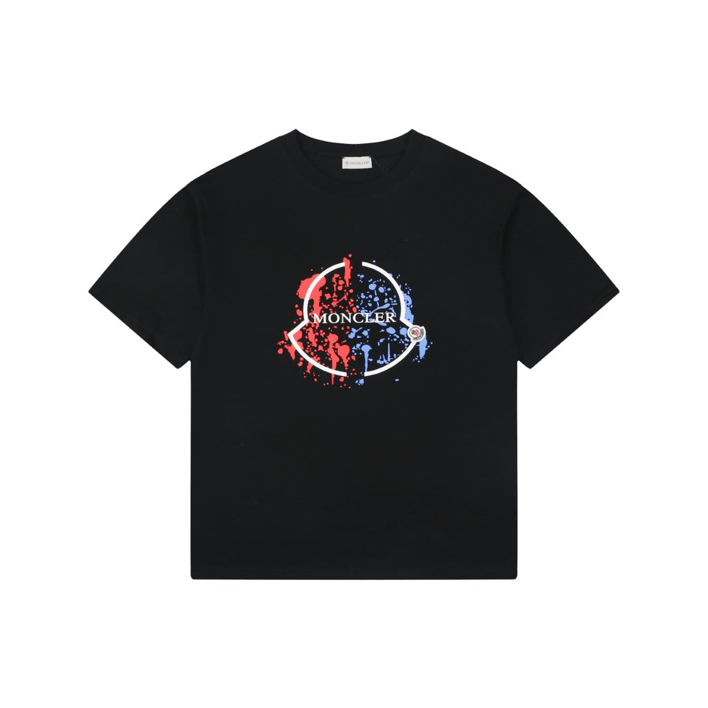 Moncler Red & Blue Ink Splash Oversized Logo Print Short Sleeve Tee