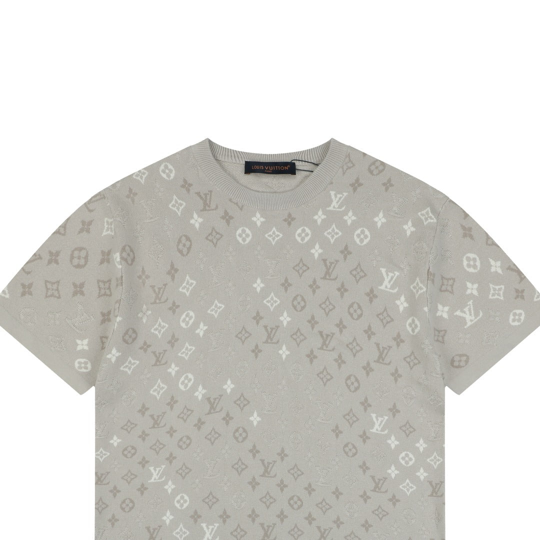 Louis Vuitton Gradient Monogram Intarsia Jacquard Short Sleeve Tee — Grey