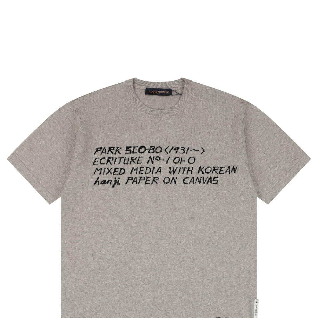 Louis Vuitton × Park Seo-Bo Chenille Script Jacquard Short Sleeve Tee — Stone Grey
