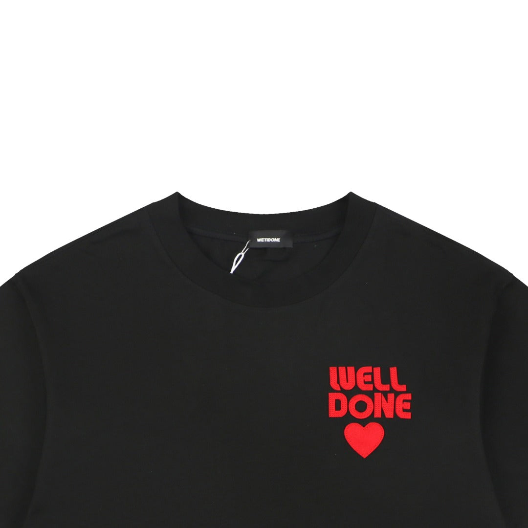We11done Heart WE Letter Appliqué Embroidered Short Sleeve Tee — Black