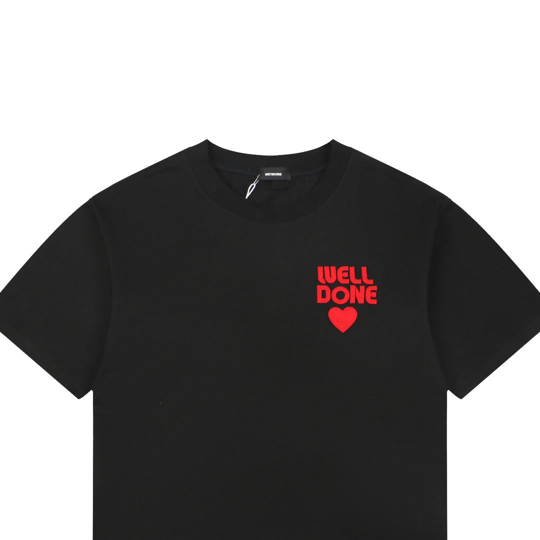 We11done Heart WE Letter Appliqué Embroidered Short Sleeve Tee — Black