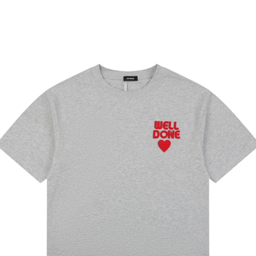 We11done Heart WE Letter Appliqué Embroidered Short Sleeve Tee — Light Grey