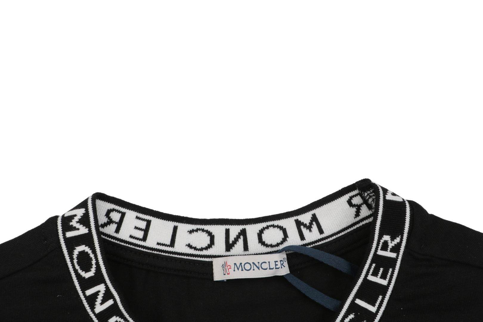Moncler Letter Ribbed Collar Short Sleeve Tee — Black