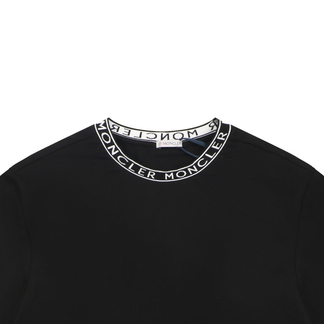 Moncler Letter Ribbed Collar Short Sleeve Tee — Black
