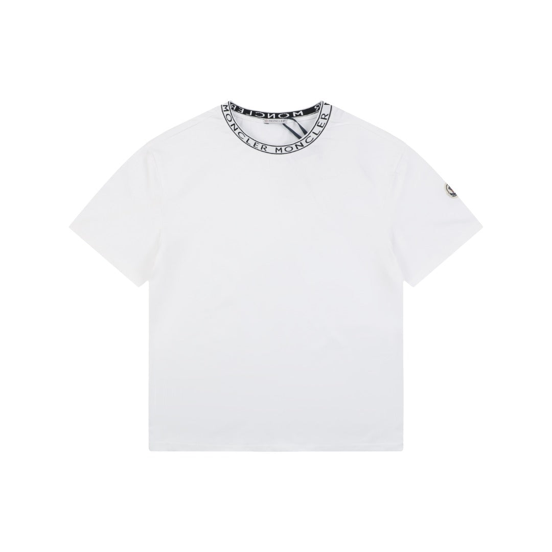 Moncler Letter Ribbed Collar Short Sleeve Tee — White