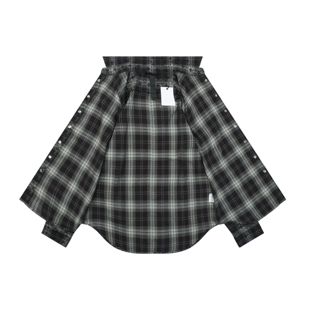 Chrome Hearts All-Over Plaid Cross Long Sleeve Shirt — Black / Grey / Green