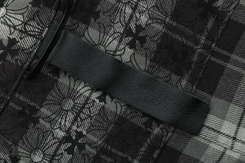 Chrome Hearts All-Over Plaid Cross Long Sleeve Shirt — Black / Grey / Green