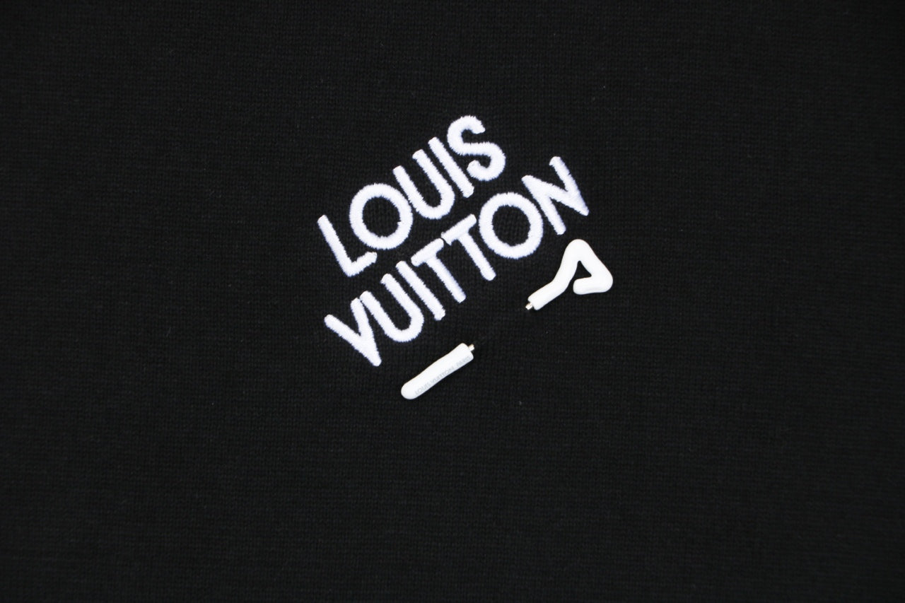 Louis Vuitton Safety Pin Letter Embroidered Knit Short Sleeve Tee — Black