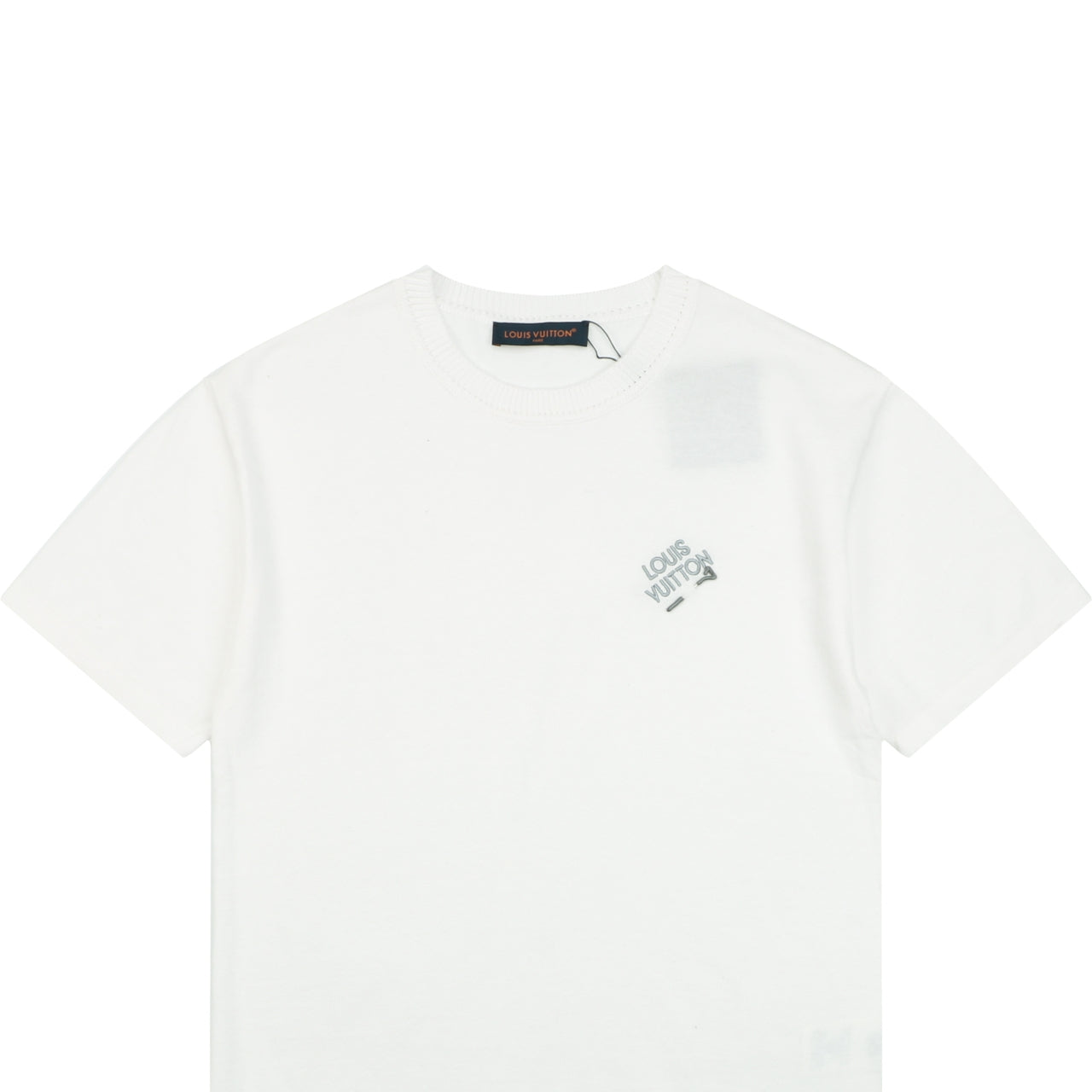 Louis Vuitton Safety Pin Letter Embroidered Knit Short Sleeve Tee — White