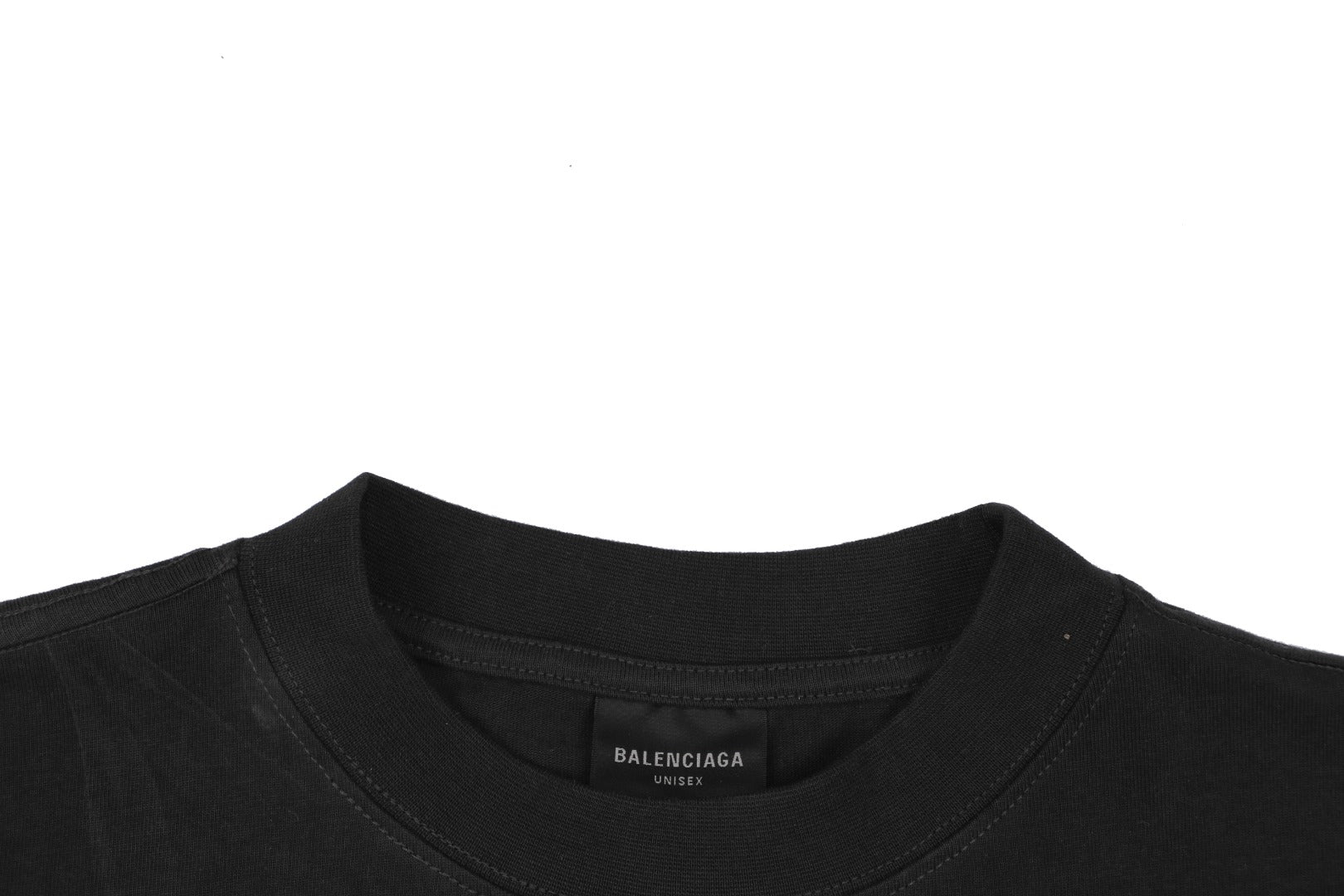 Balenciaga Grey Ring Letter Embroidered Short Sleeve Tee — Black
