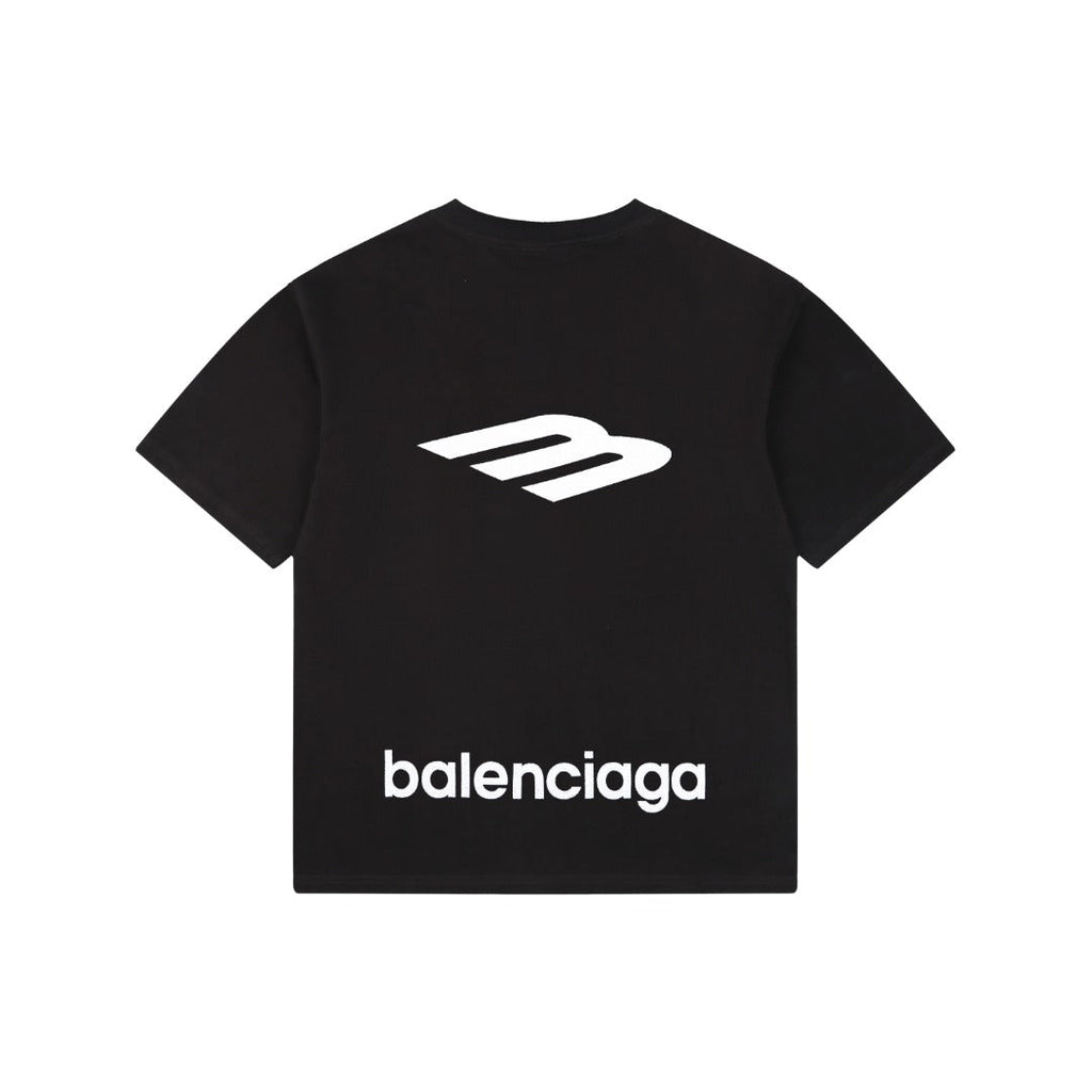 Balenciaga Back Large 3B Letter Embroidered Short Sleeve Tee — Black