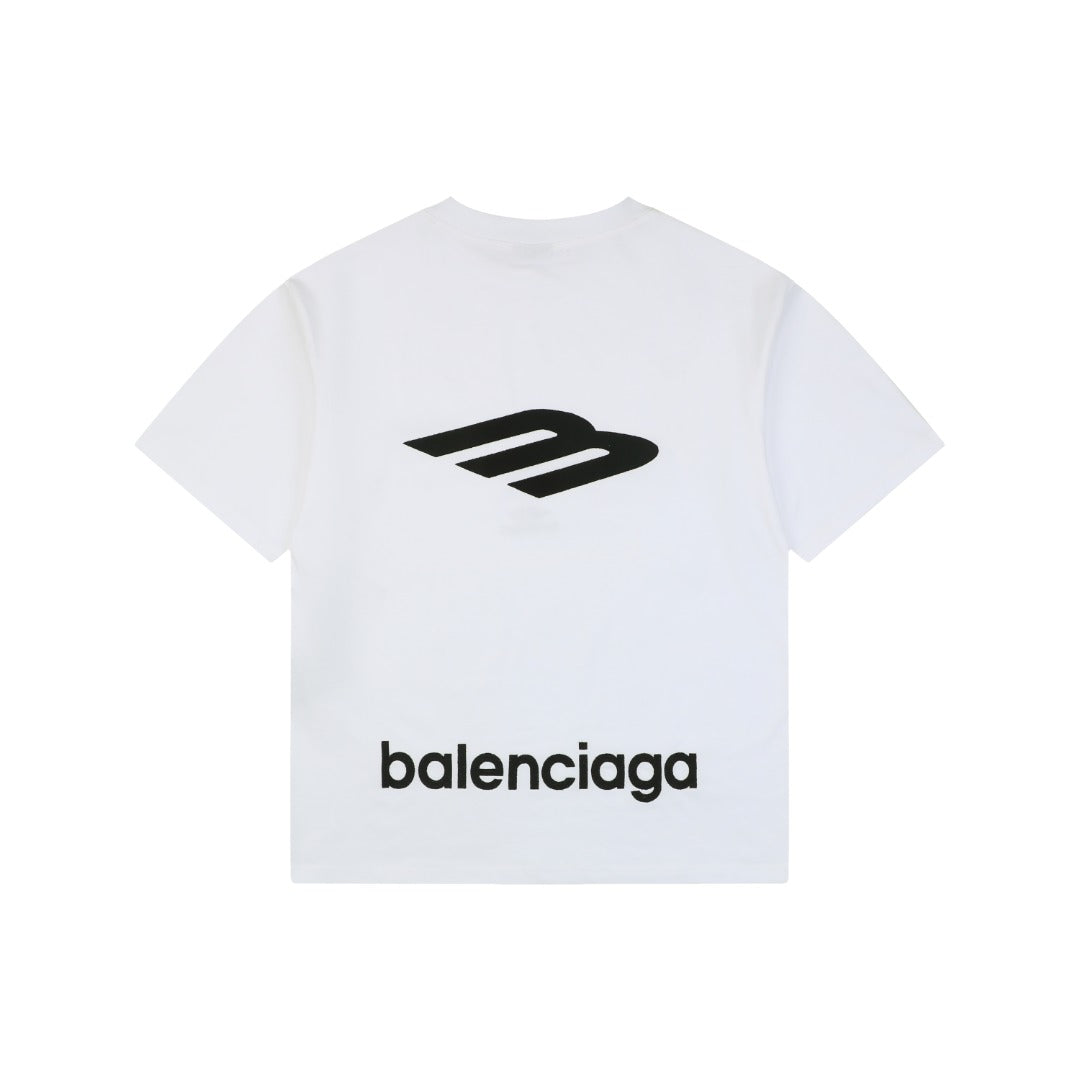 Balenciaga Back Large 3B Letter Embroidered Short Sleeve Tee — White