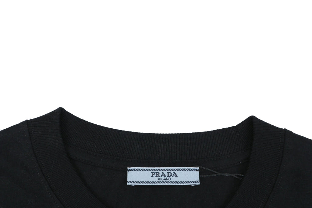 Prada Vertical Letter Triangle Logo Short Sleeve Tee — Black