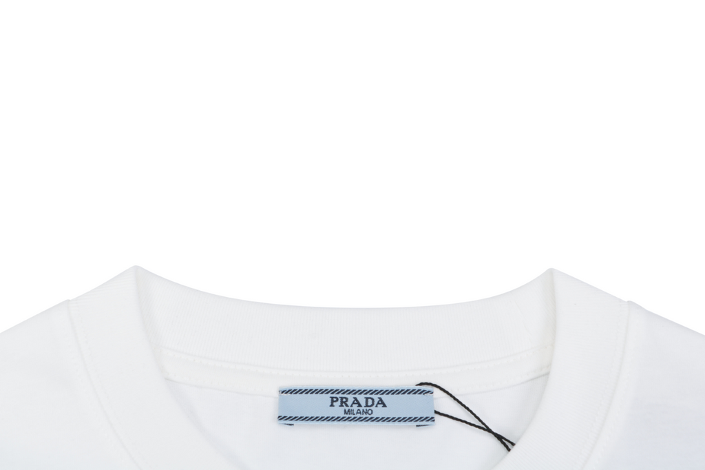 Prada Vertical Letter Triangle Logo Short Sleeve Tee — White