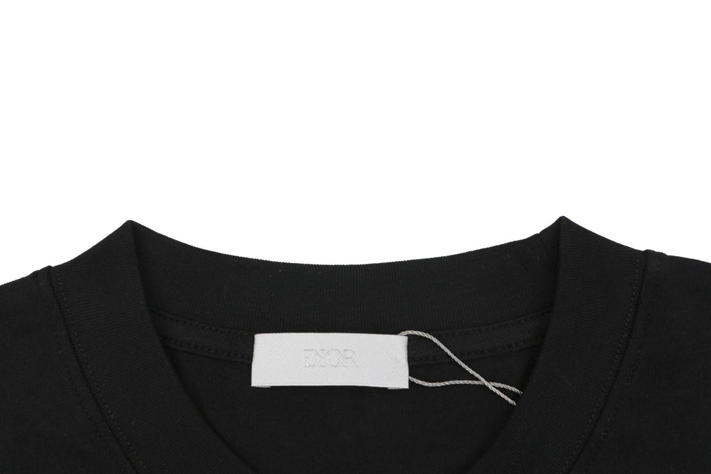 Dior Oversized Bee Signature Script Embroidered Short Sleeve Tee — Black