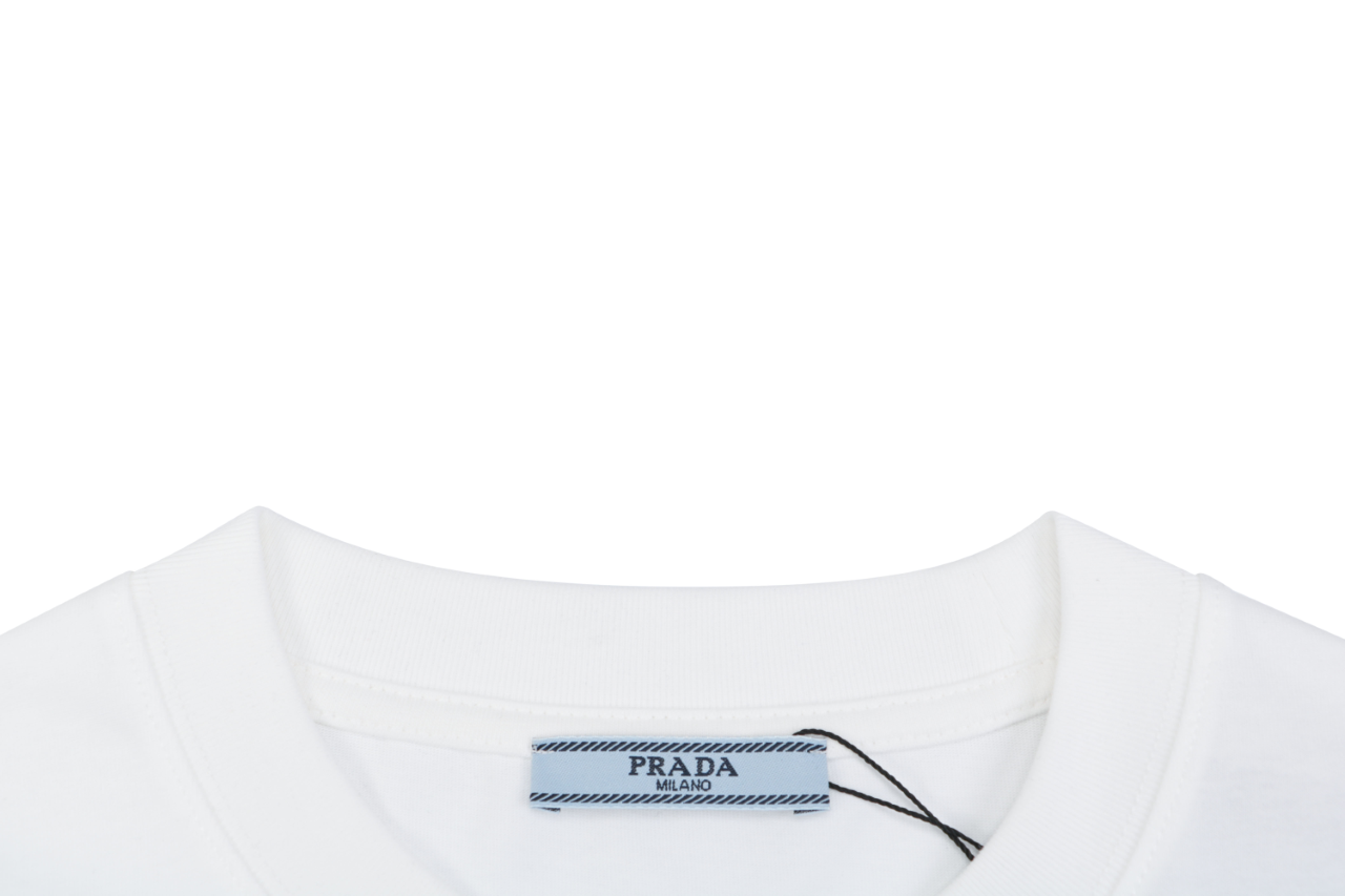 Prada Triangle Logo Stripe Panel Short Sleeve Tee — White